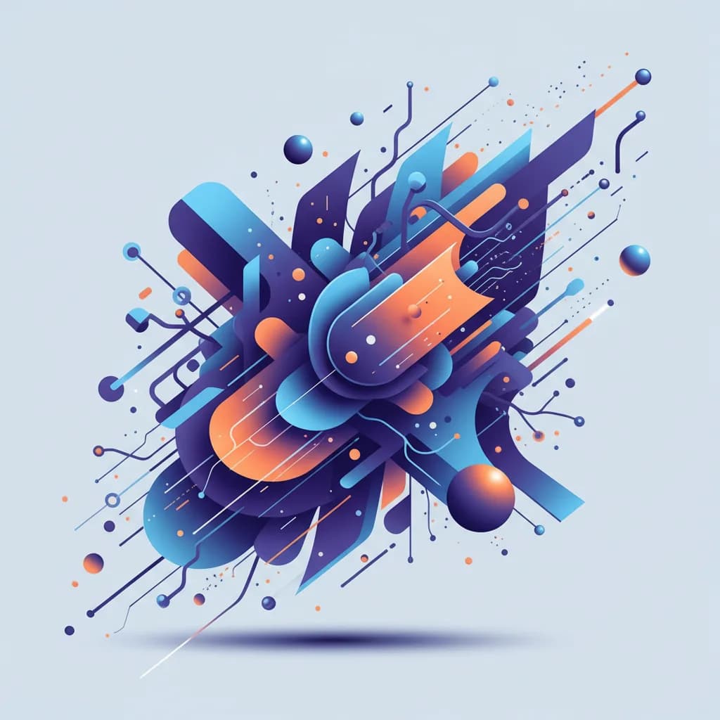 Ilustración abstracta de formas geométricas fluidas en colores vibrantes representando la innovación en IA y diseño