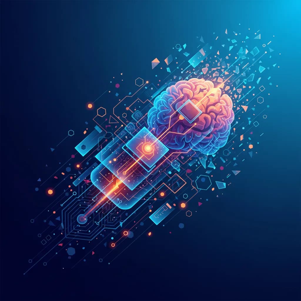 Ilustración abstracta de redes tecnológicas interconectadas con conexiones brillantes y fragmentadas