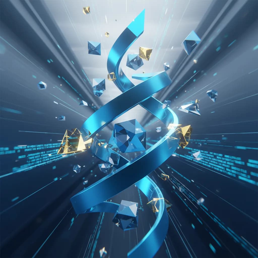 Ilustración abstracta de formas geométricas dinámicas representando el desarrollo acelerado de agentes de IA