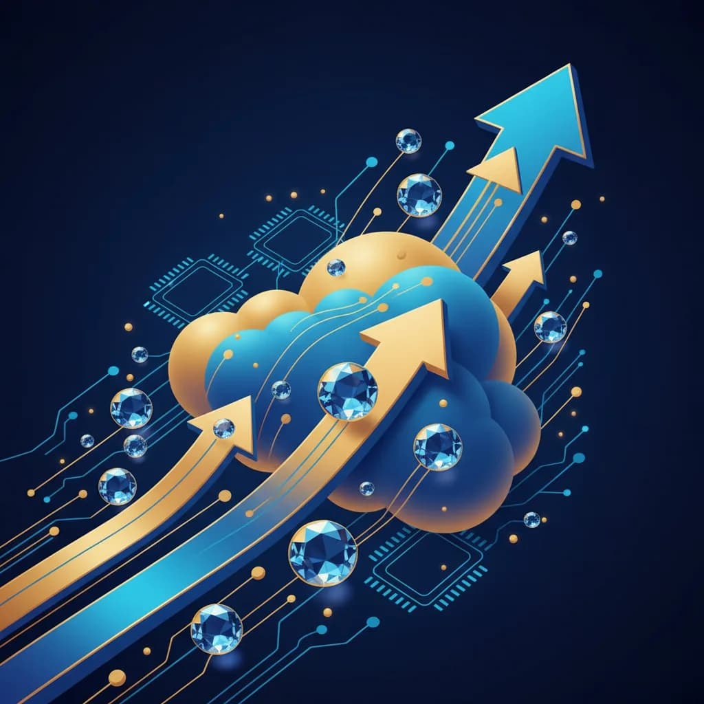 Ilustración abstracta de crecimiento tecnológico y computación en la nube impulsada por inteligencia artificial