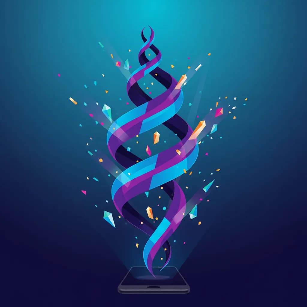 Ilustración abstracta de transformación digital en streaming con elementos geométricos dinámicos en colores vibrantes
