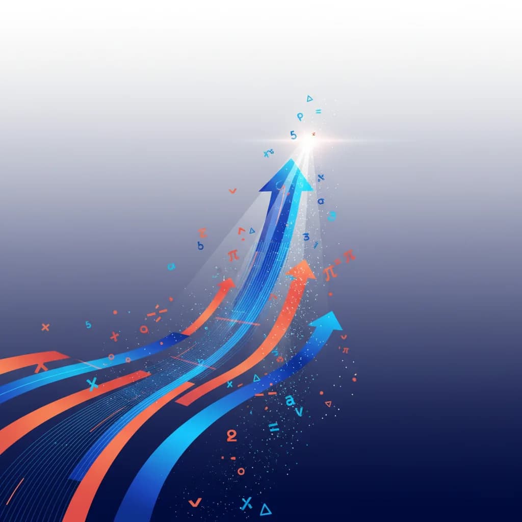 Ilustración abstracta de IA educativa con redes neuronales y elementos matemáticos en colores vibrantes