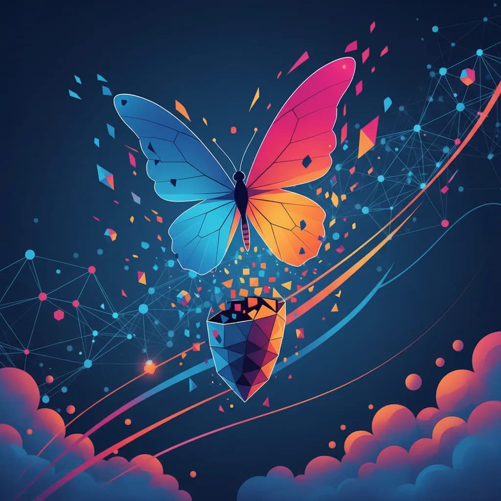 Ilustración abstracta de transformación digital mostrando metamorfosis empresarial hacia inteligencia artificial