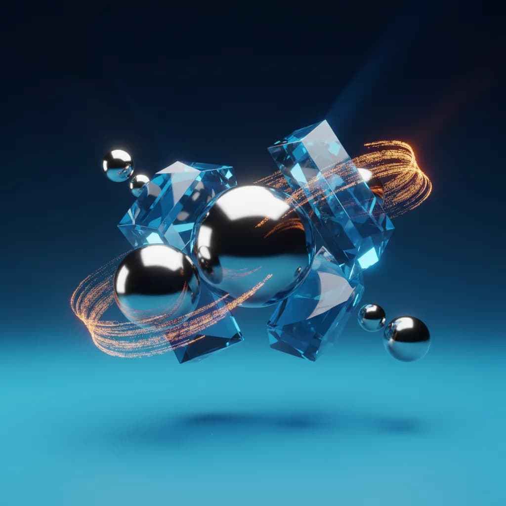 Ilustración abstracta de formas geométricas interconectadas representando colaboración en IA industrial