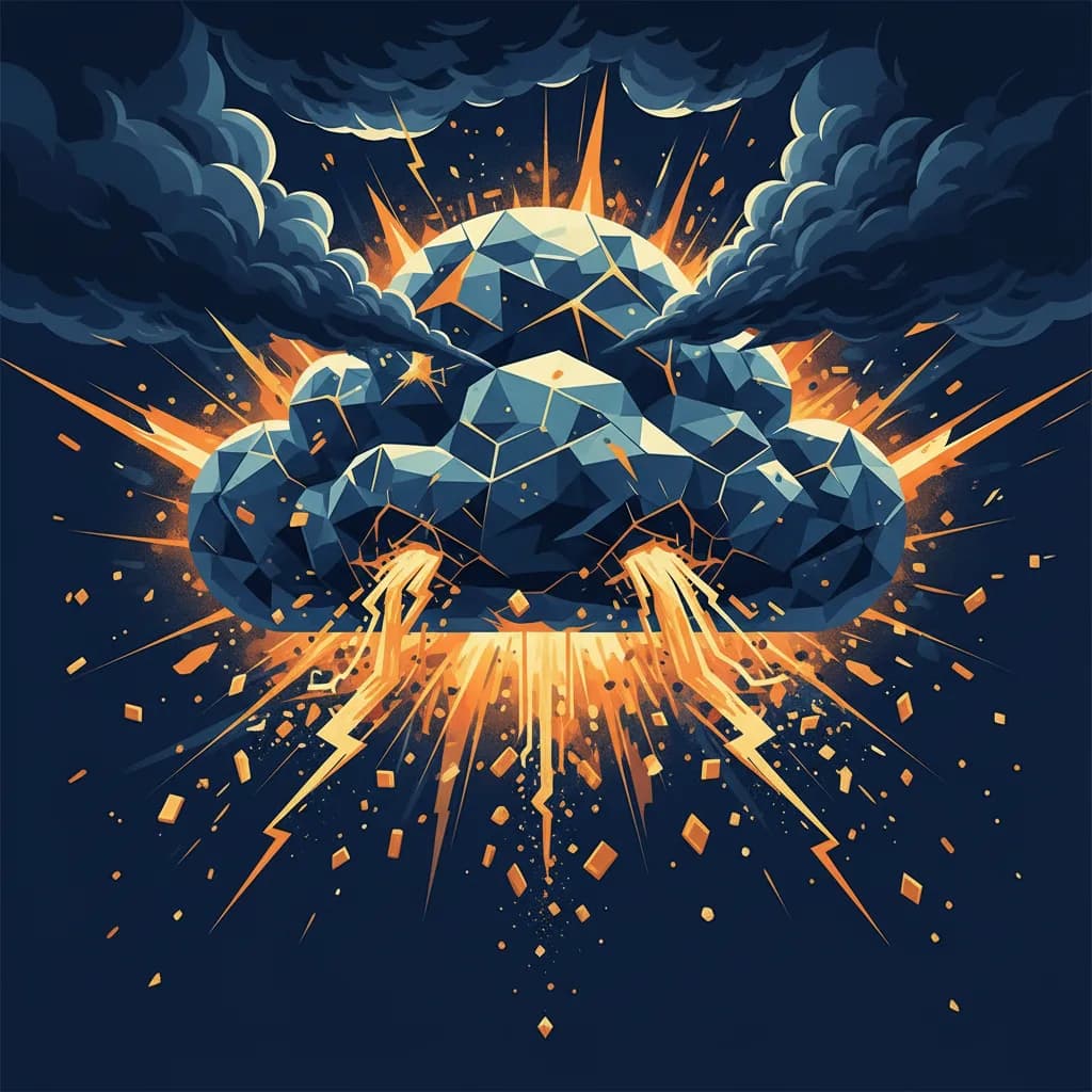 Ilustración abstracta de vulnerabilidad en APIs de Google Cloud con rayos dorados representando datos expuestos