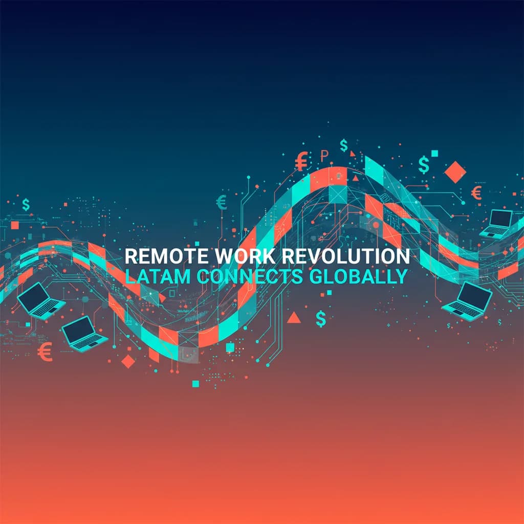 Ilustración abstracta sobre trabajo remoto y talento latinoamericano en la transformación digital empresarial