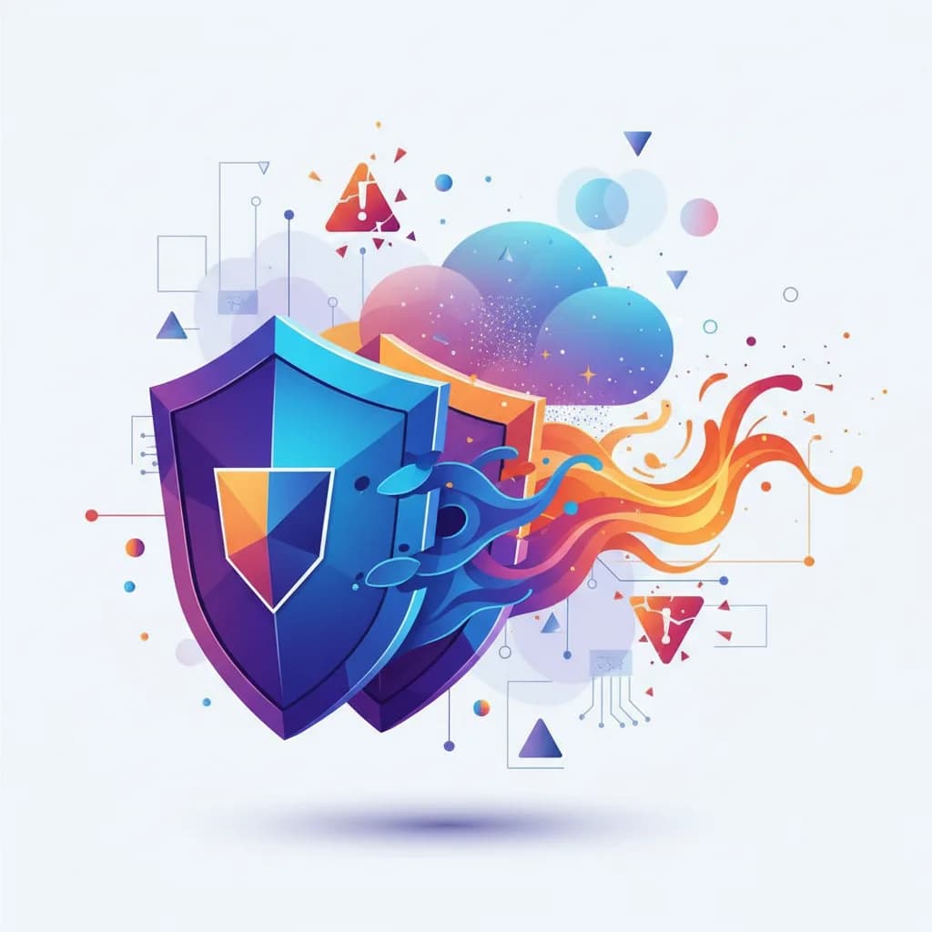 Ilustración abstracta mostrando transformación digital con formas geométricas y colores vibrantes representando IA