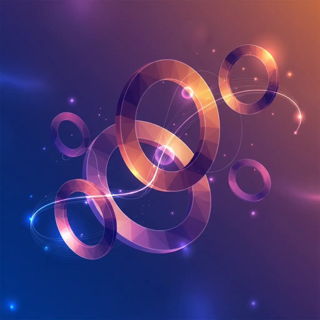 Ilustración abstracta con anillos geométricos interconectados representando escalabilidad y transformación digital
