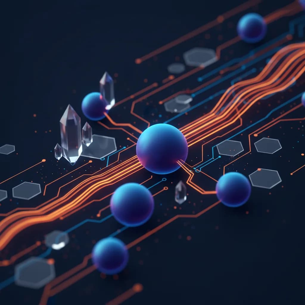 Ilustración abstracta de red de nodos interconectados representando arquitectura de machine learning empresarial