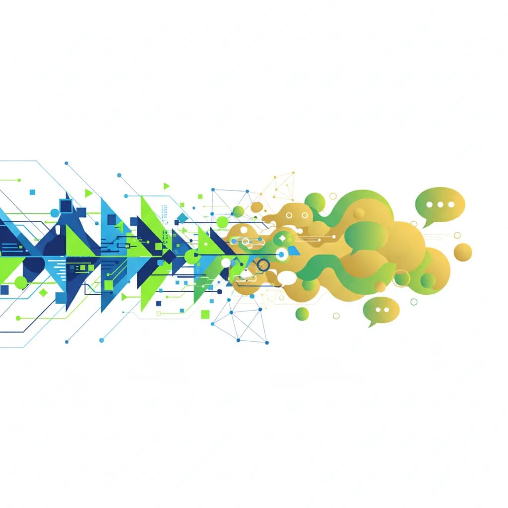 Ilustración abstracta de ondas sonoras digitales transformándose, representando la IA en audio personalizado